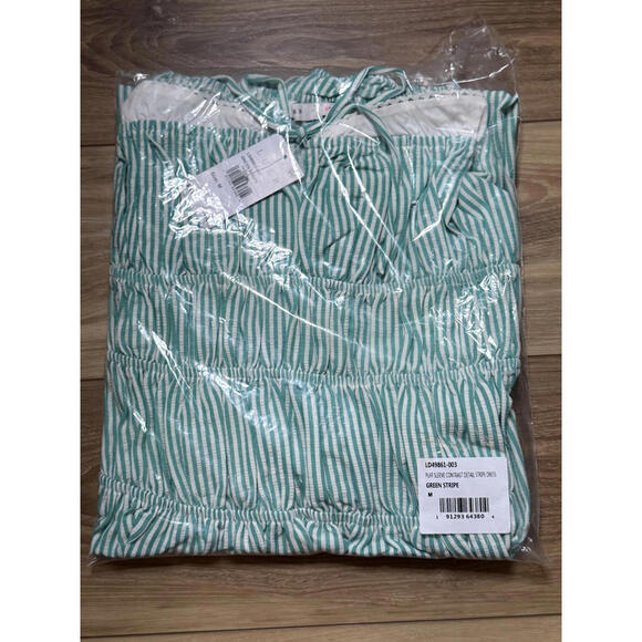 NWT! Lush Shirred Puff Sleeve Maxi Dress in Green Stripe Size Medium - Picture 2 of 6